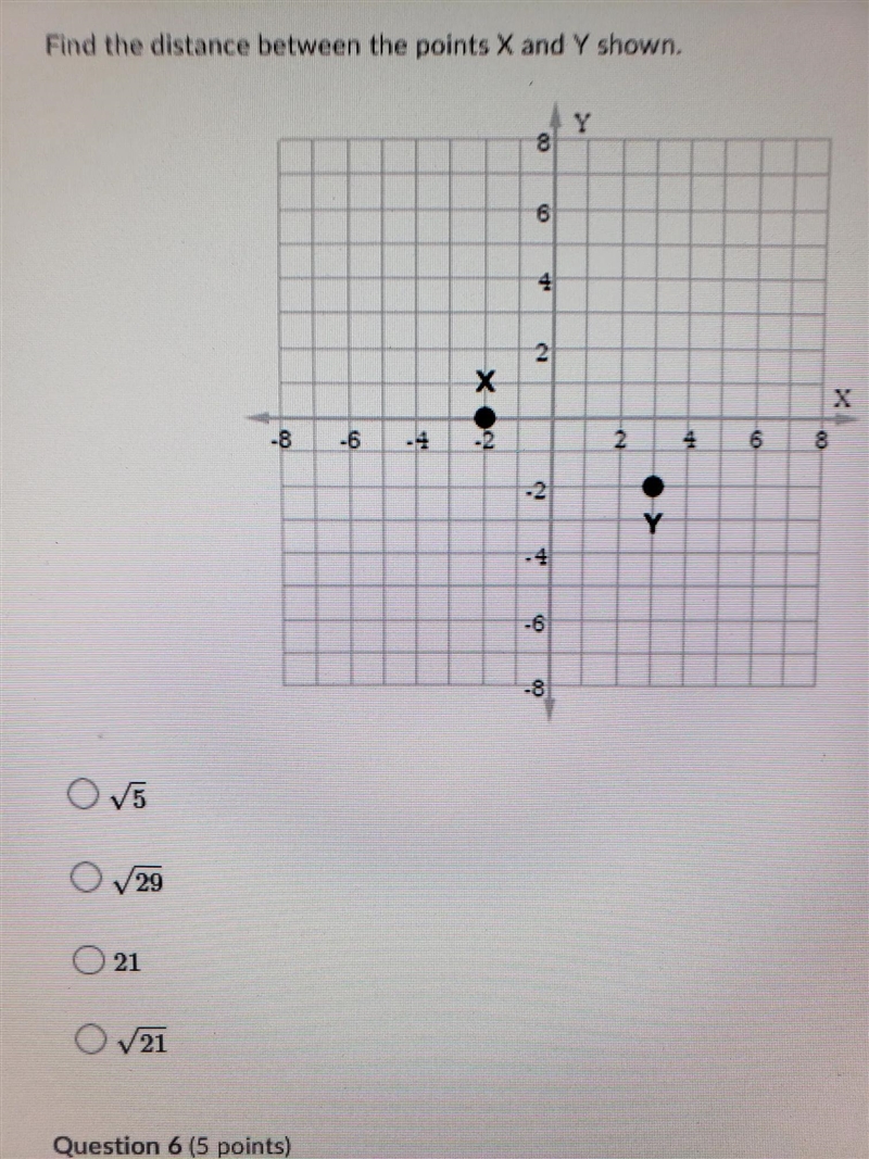 Find the distance between the points X and Y shown. Y -8 -6 O √5 √√29 O √21 51. X-example-1