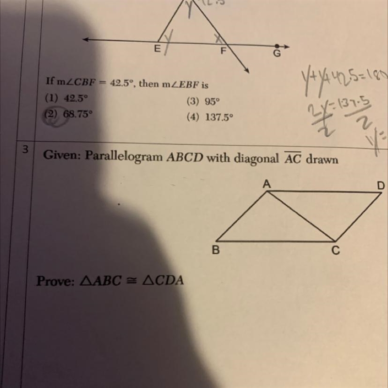 Given: Parallelogram ABCD with diagonal AC drawn Prove: ABC = CDA-example-1