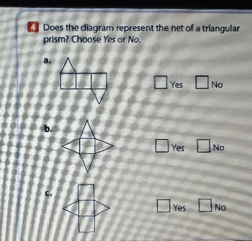 Does the diagram represent the net of a triangular prism? Choose Yes or No-example-1