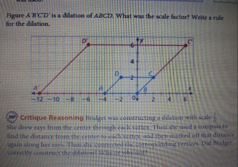 Figure A'B'C'D' is a dilation of ABCD. What was the scale factor? write a rule for-example-1