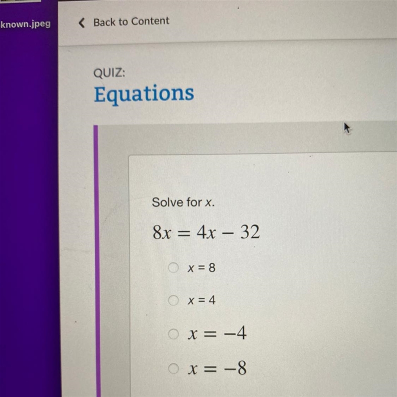 Solve for x. 8x = 4x-32-example-1