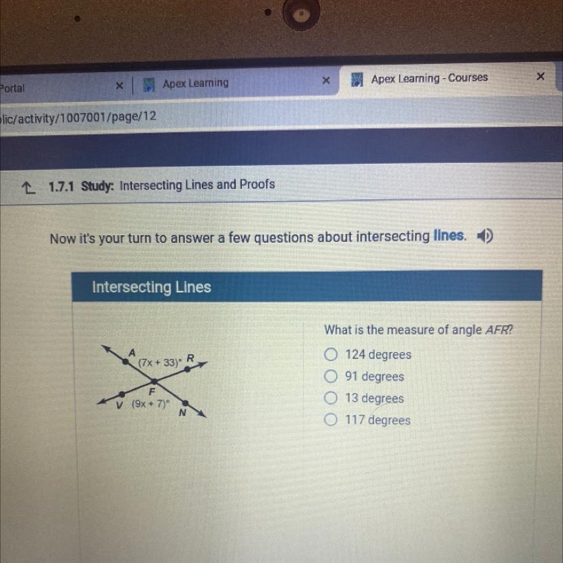 What is the measure of angle AFR?O 124 degreesO 91 degreesO 13 degreesO 117 degrees-example-1