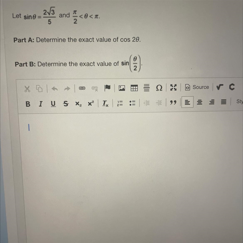 Let sintheta =2times square root 3/5 and pi/2-example-1