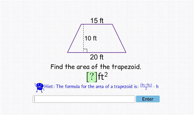 Find the area of the trapezoid. 15ft 10ft 20ft-example-1