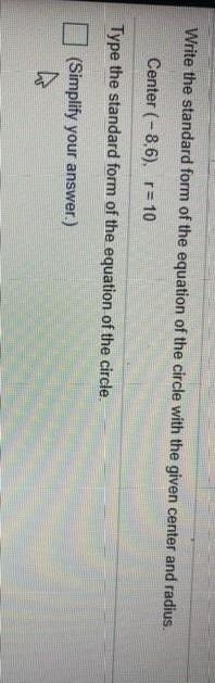 Type the standard form of the equation of the circle with the given center and radius-example-1