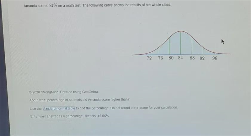 About what percentage of students did Amanda score higher than-example-1