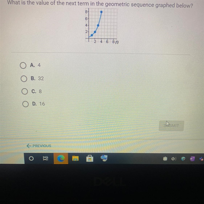 What is the value of the next term in the geometric sequence graphed below-example-1