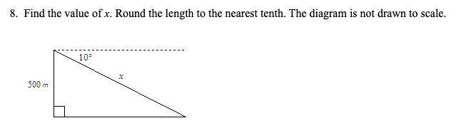 Find the value of x. Round the length to the nearest tenth. The diagram is not drawn-example-1