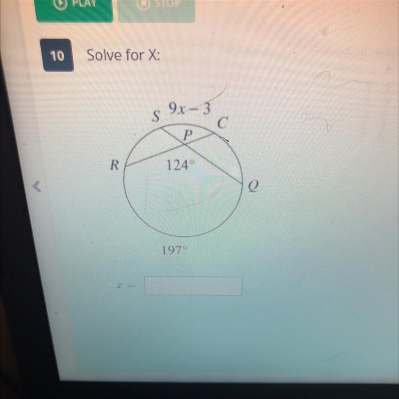 10 Solve for X: S 9x-3 С Р. R 124° Q 197-example-1