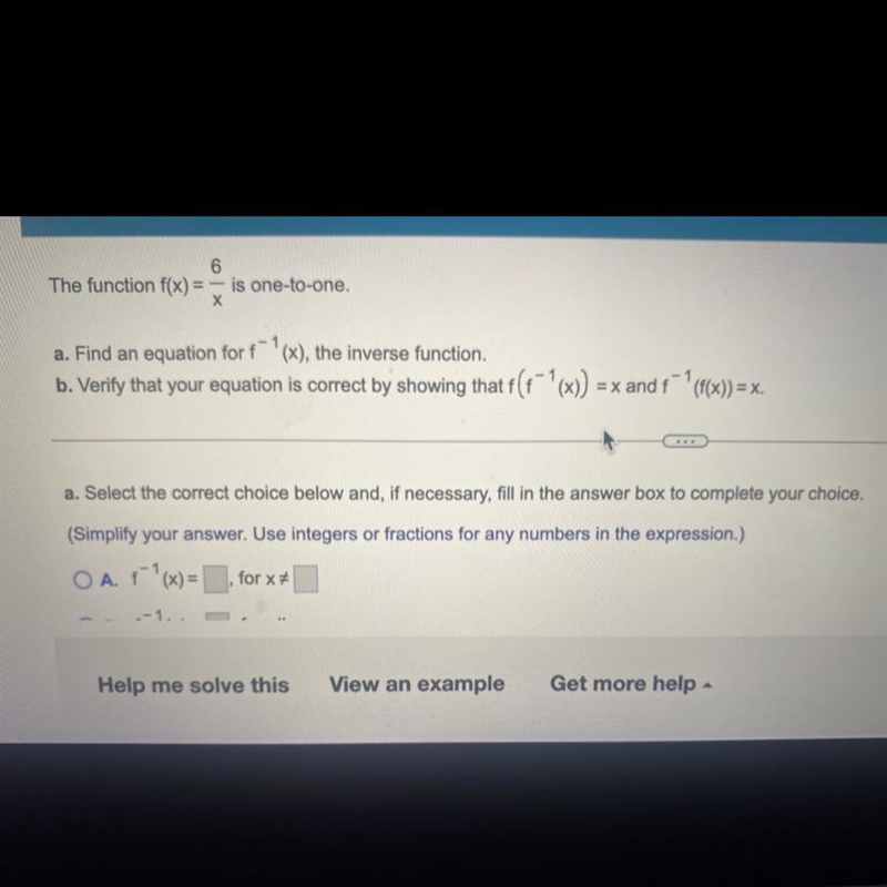 The function F(x)=6/x is one to oneFind parts A and B-example-1