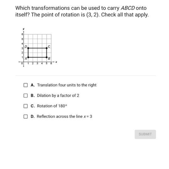 Which transformations can be used to carry ABCD ontoitself? The point of rotation-example-1