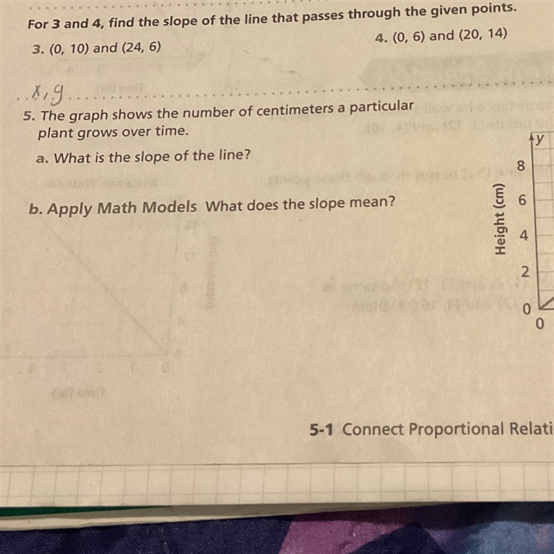 For 3 and 4, find the slope of the line that passes through the given points. 3. (0, 10) and-example-1