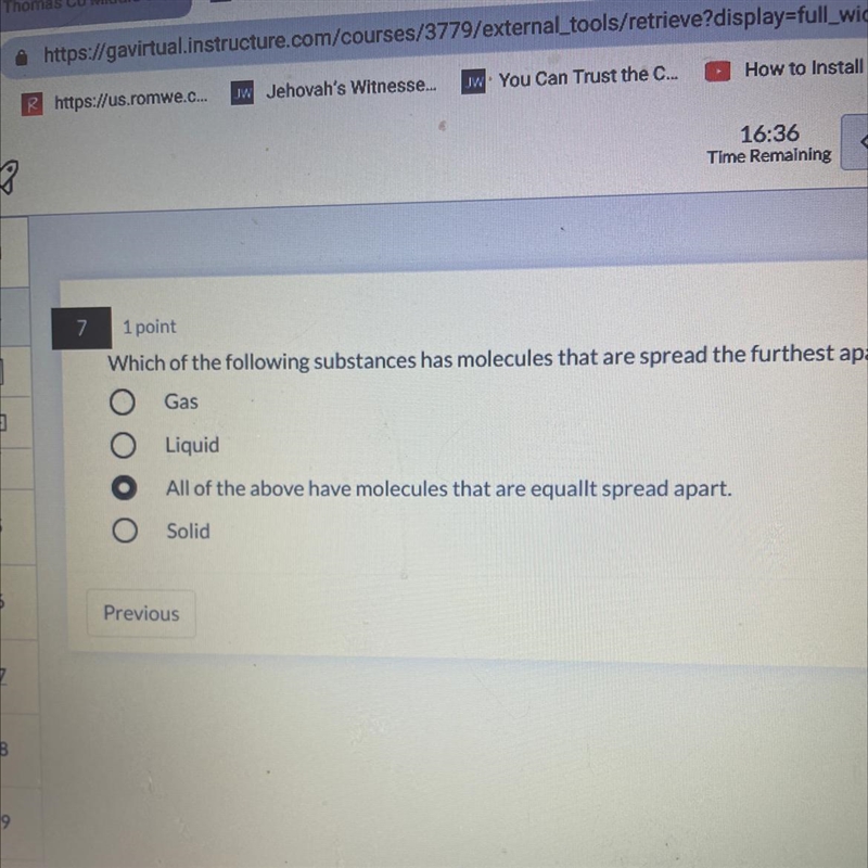 Which of the following substances has molecules that are spread the furthest apart-example-1