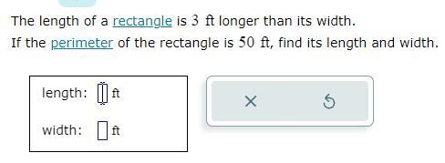 The length of a rectangle is 3ft longer than its width. If the perimeter of the rectangle-example-1