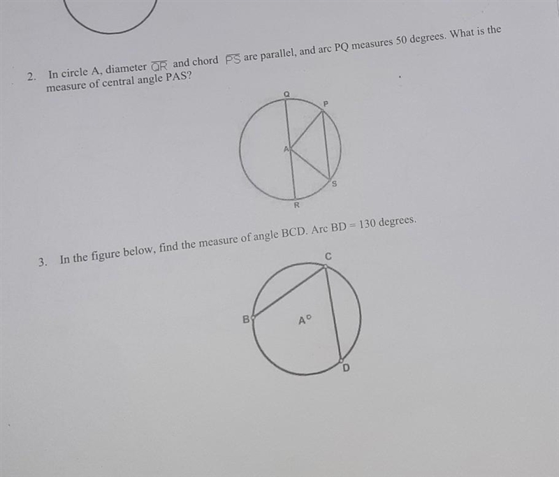 I ONLY need help with the last question help me with special Angles in a circle..GEOMETRY-example-1