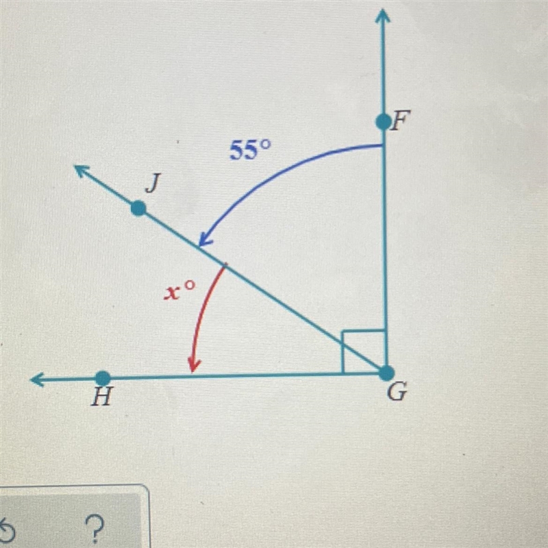 55°Angle FGH is a right angle.The measure of angle FGJ is 559.The measure of angle-example-1