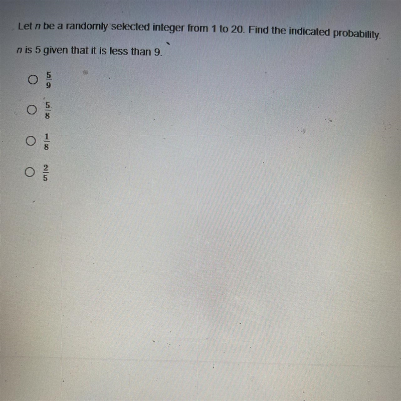 Let n be a randomly selected integer from 1 to 20. Find the indicated probability-example-1