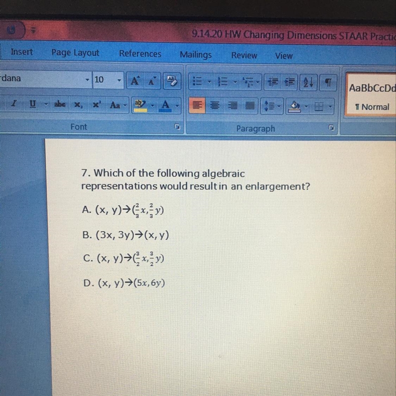 7. Which of the following algebraicrepresentations would result in an enlargement-example-1