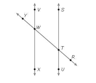 If SU and VX are parallel lines and mUTW = 131°, what is mVWT?-example-1