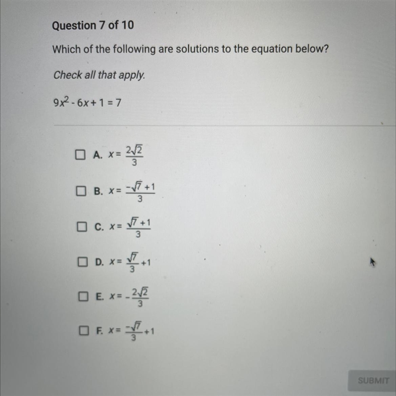 Which of the following are solutions to the equation below? Check all that apply. 9x-example-1