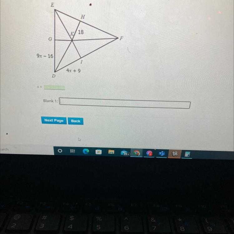 Question 6 (1 pointDetermine the value of x for the triangle below if K is the incenter-example-1