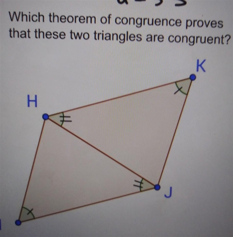 Which theorem of congruent proves that these two triangles are congruent? ​-example-1