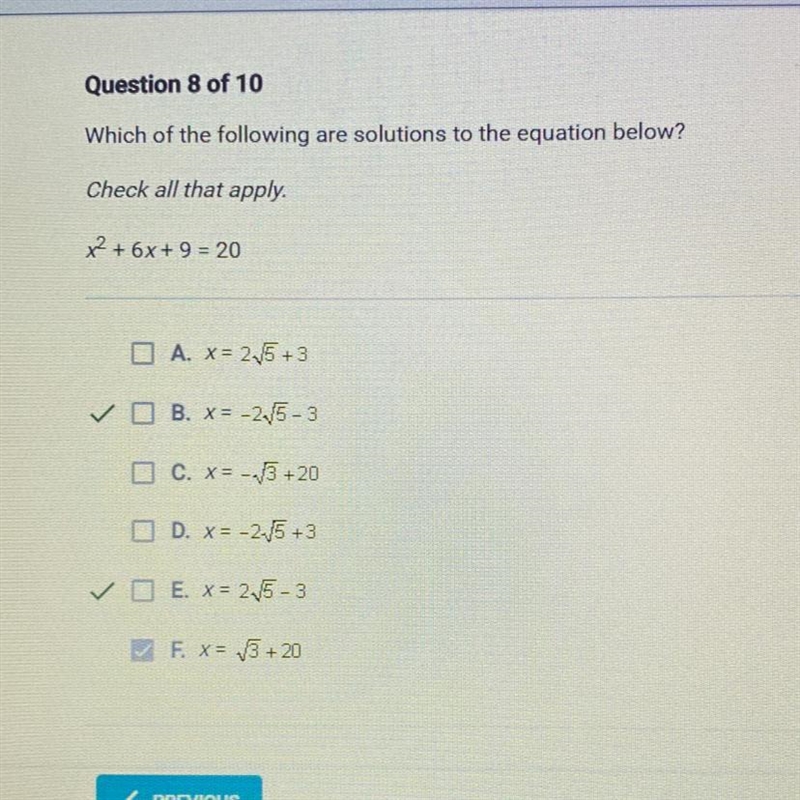 Which of the following are solutions to the equation below? Check all that apply. x-example-1