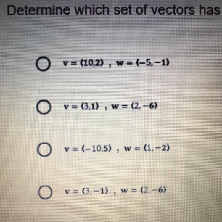 Determine which set of vectors has an angle of 90° between them.-example-1