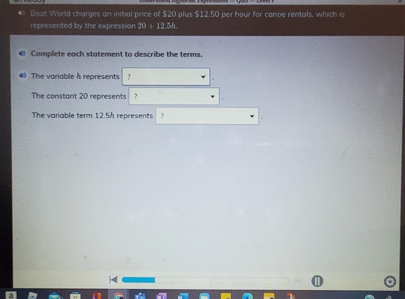 Complete each statement to describe the terms the variable h represents: the cost-example-1