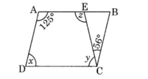 In the given figure, ABCD is a parallelogram. Find x, y and z. ​-example-1