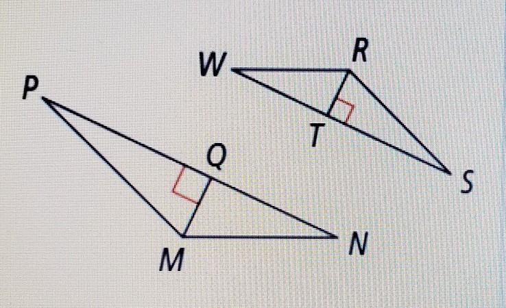 In the diagram at the right, PMN ~ SRW. MQ and the RT are altitudes. The scale of-example-1