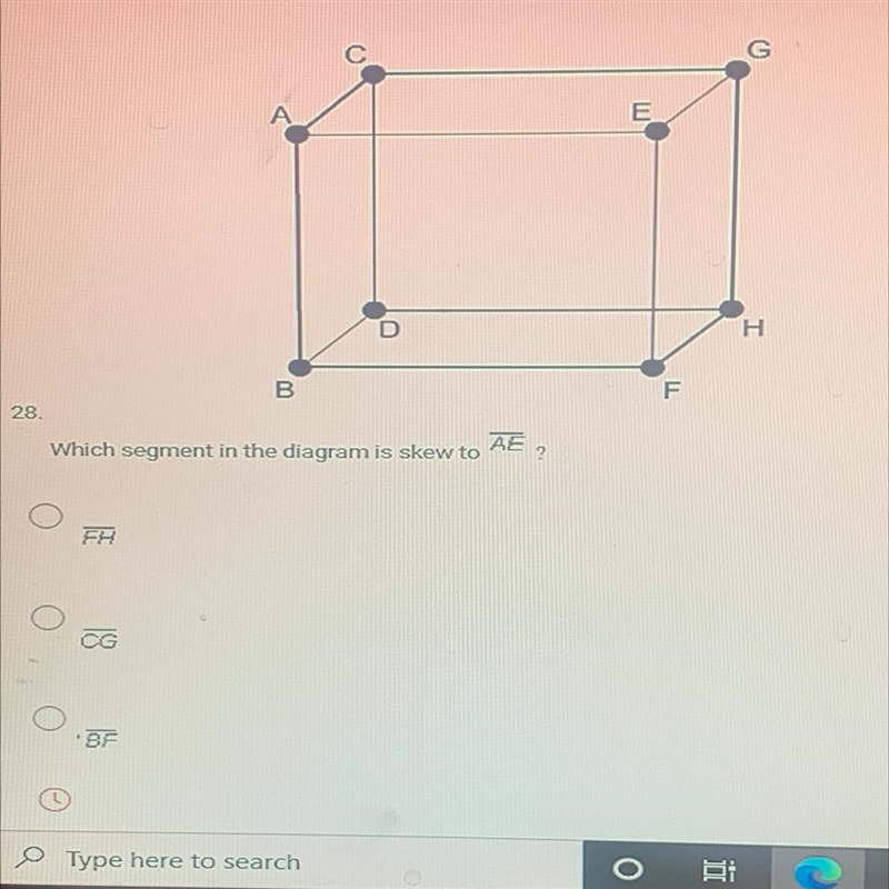 Which segment in the diagram is skew to AE?-example-1