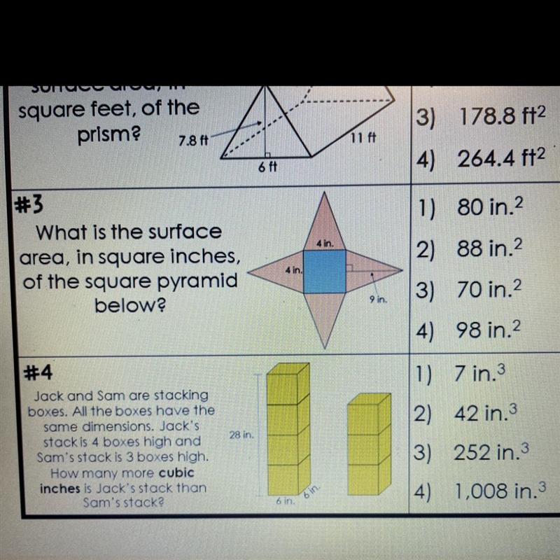 What is the surfacearea, in square inches,of the square pyramidbelow?-example-1