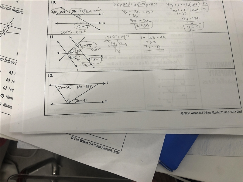 (50 points) if L||M, solve for x and y #11 but u can try #12 too ignore my writing-example-1