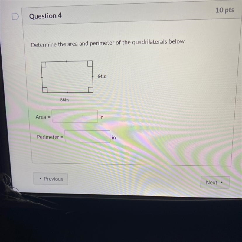 Question 410 ptsQuQuQuDetermine the area and perimeter of the quadrilaterals below-example-1