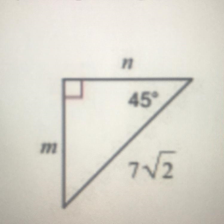 Applying the 45-45-90 special right triangle rules, find the value of m and N-example-1