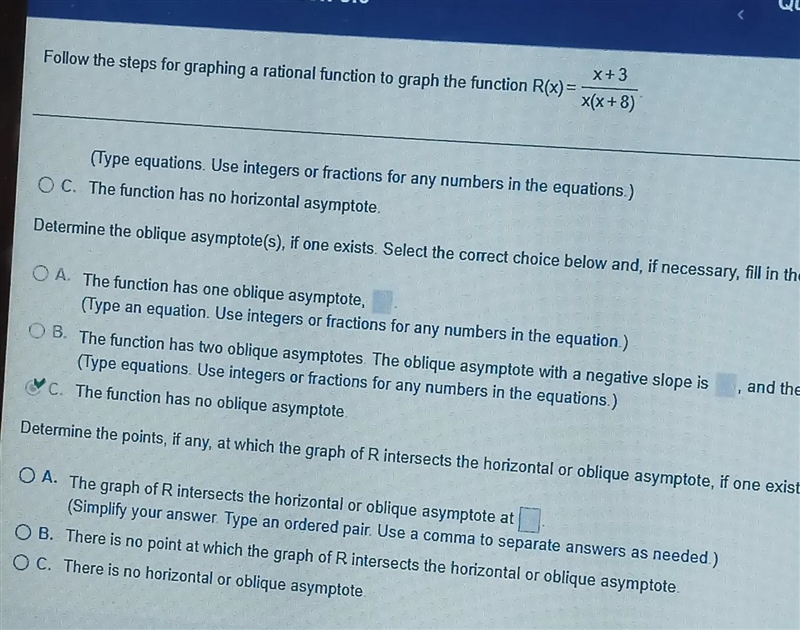 need help with this question Determine the points, if any, at which the graph R intersects-example-1