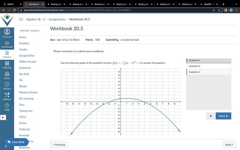 Use the following graph of the quadratic function f(x)=−18(x−1)2+1 to answer the question-example-1