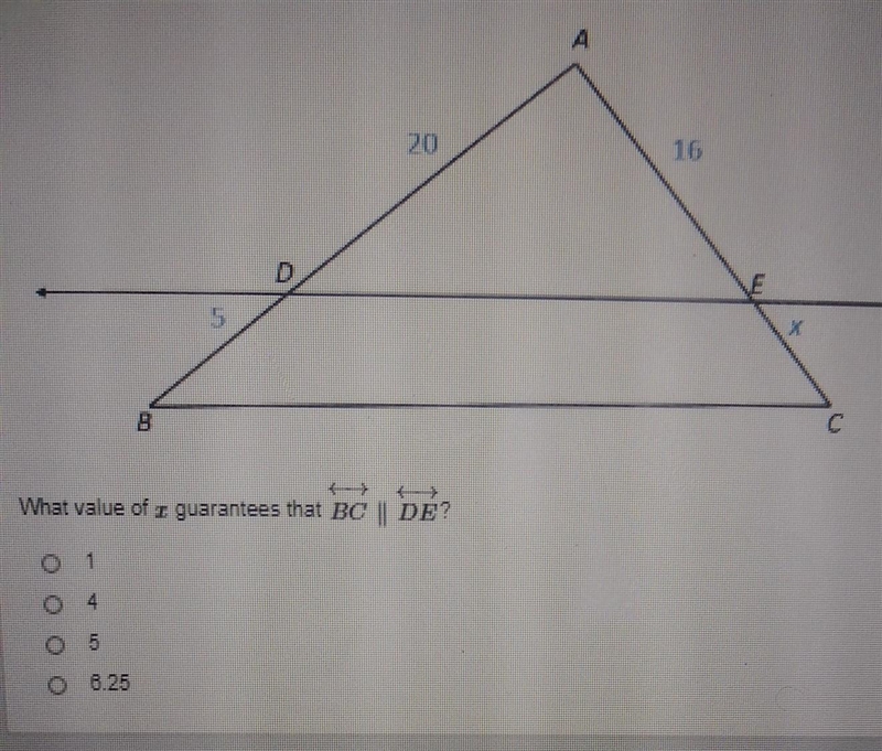 Triangle ABC is divided by DE , As shown below-example-1