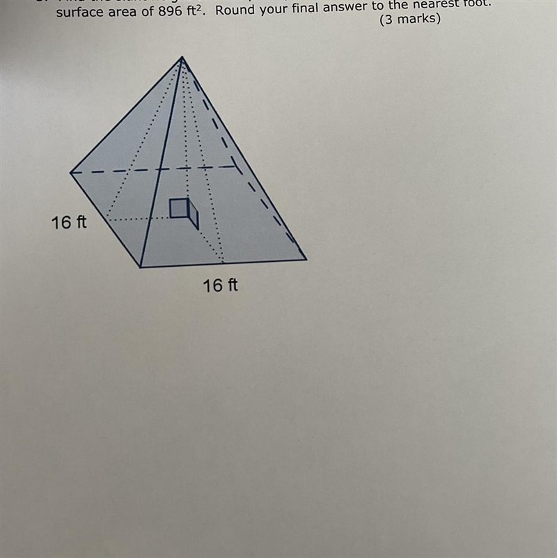 5. Find the slant height of the square pyramid illustrated below that has a surface-example-1