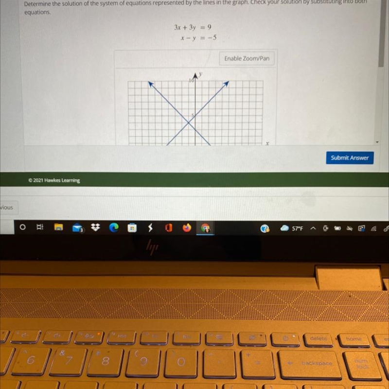 Determine the solution of the system of equations represented by the lines in the-example-1