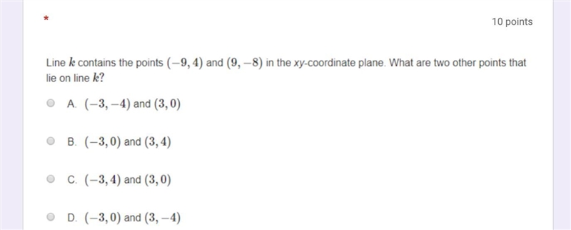 Line k contains the points (-9,4) and (9,-8) in the xy-coordinate plane. What are-example-1