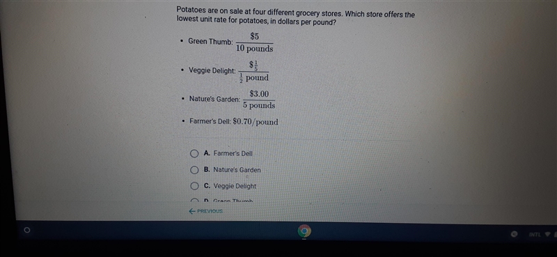 A: Farmers dellB: Nature garden C: veggie delight D: green Thumb-example-1