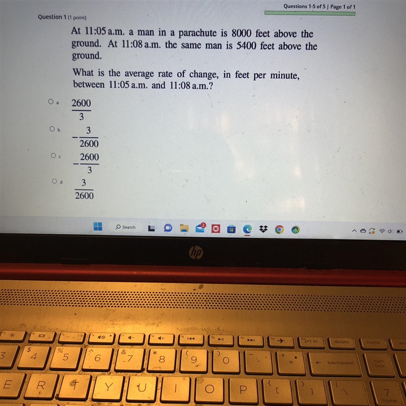 What is the average rate of change and feet per minute Between 11:05 AM and 11:08 AM-example-1