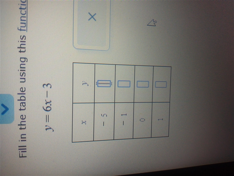 Y=-6x-3 fill in the table using this function rule-example-1