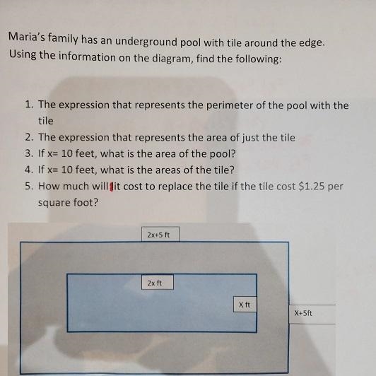 Maria's family has an underground pool with tile around the edge. Using the information-example-1