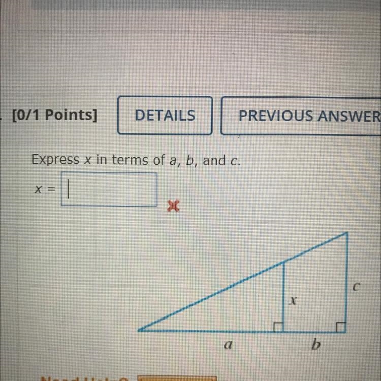 Express x in terms of a, b, and c. X =-example-1