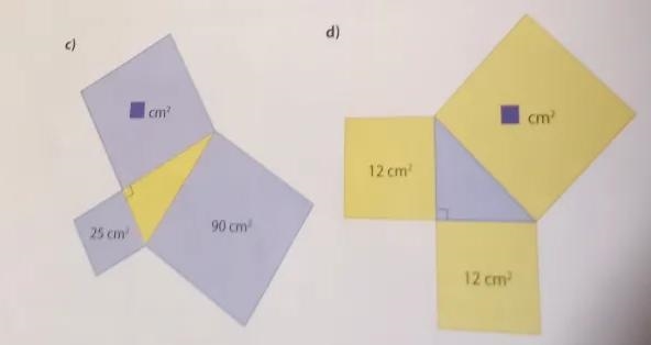 Use the Pythagorean relationship to find the unknown area of each square-example-1