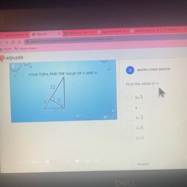 ↓ edpuzzle YOUR TURN: FIND THE VALUE OF X AND Y: 12 !!! MULTIPLE CHOICE QUESTION Find-example-1