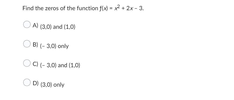 Find the zeros of the function ƒ(x) = x2 + 2x – 3.-example-1